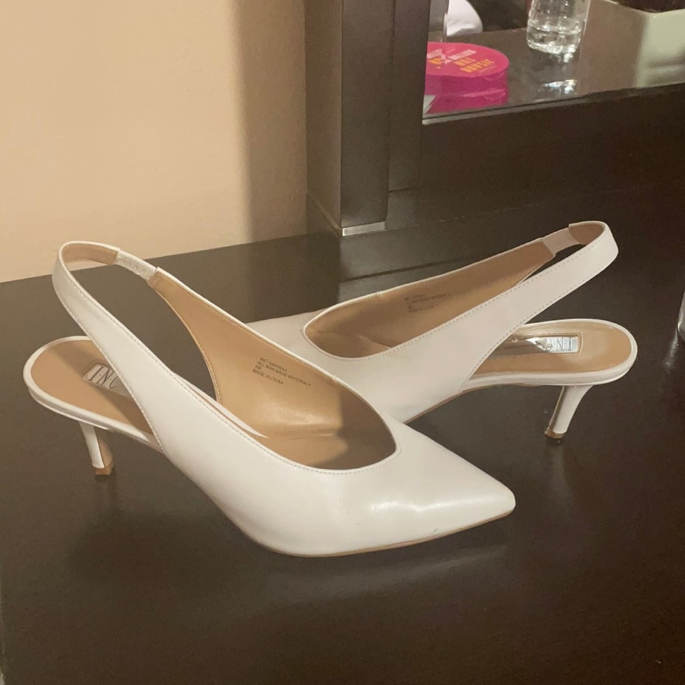 INC white mikes with 2-3 inch heel